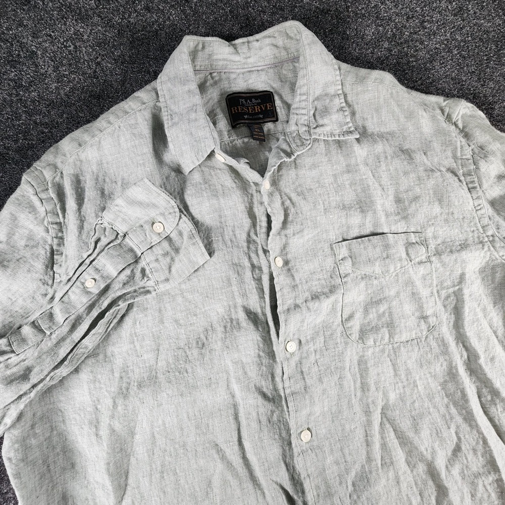 Jos A Bank‎ Reserve 100% Linen Men's Button Up Shirt Longsleeve Green Size XL